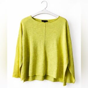 Eileen Fisher Linen Cotton Boxy Top Size L Lemon Green